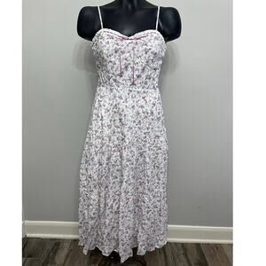 Row A‎ Babydoll Smocked Tiered Maxi Dress Sz M Floral Spring Cottagecore NWOT